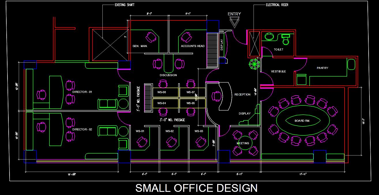 Small Office Autocad Layout - Reception, Workstations & More